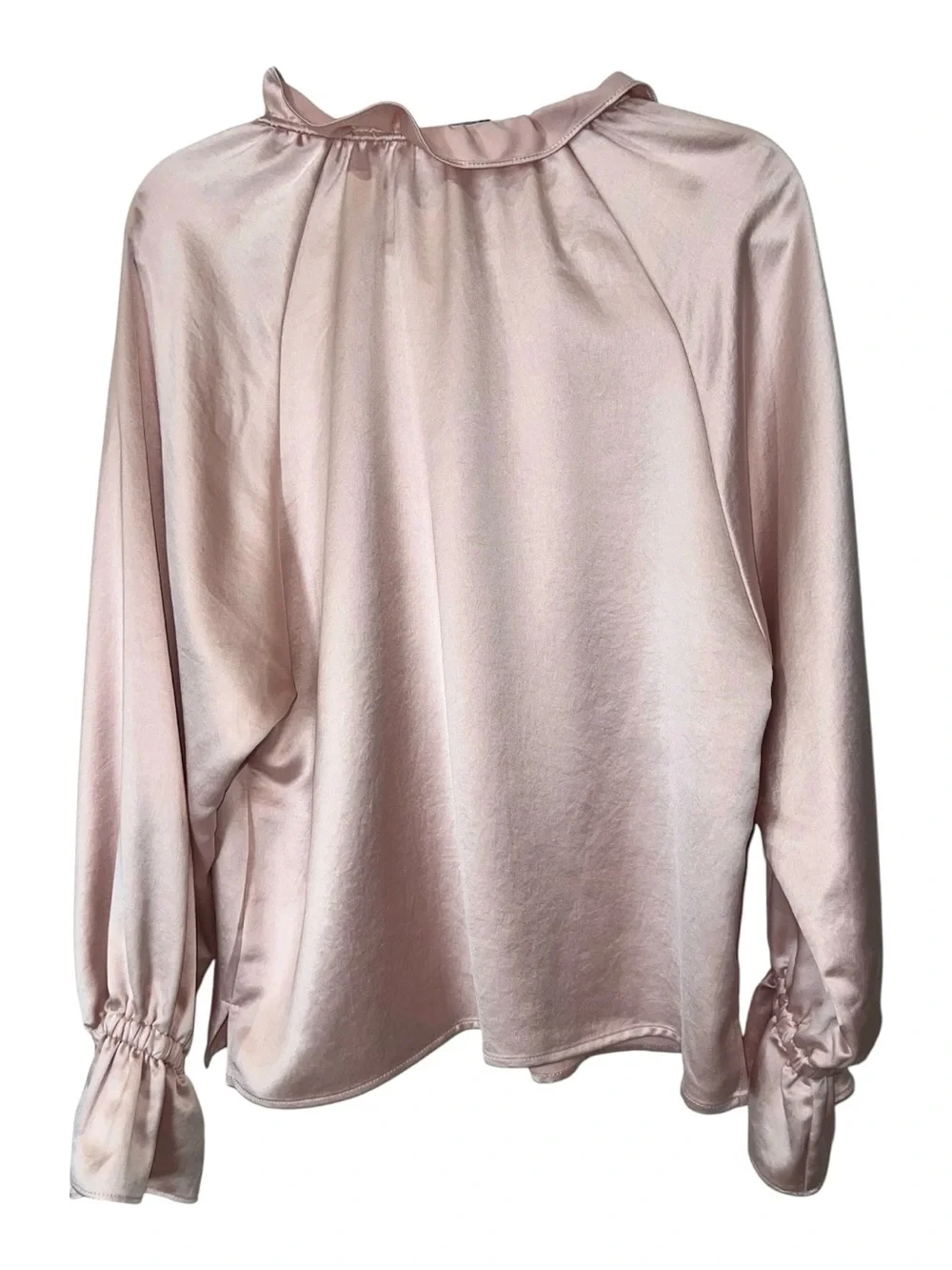 Fifteen Twenty Pink Ruffle Peasant Satin Blouse Top M Tie Neck Long Sleeve EUC - Picture 2 of 7